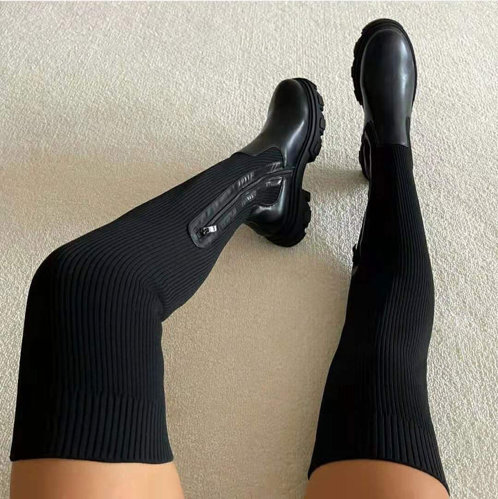 Damen Over-the-Knee Stiefel Strickmaterial Modern
