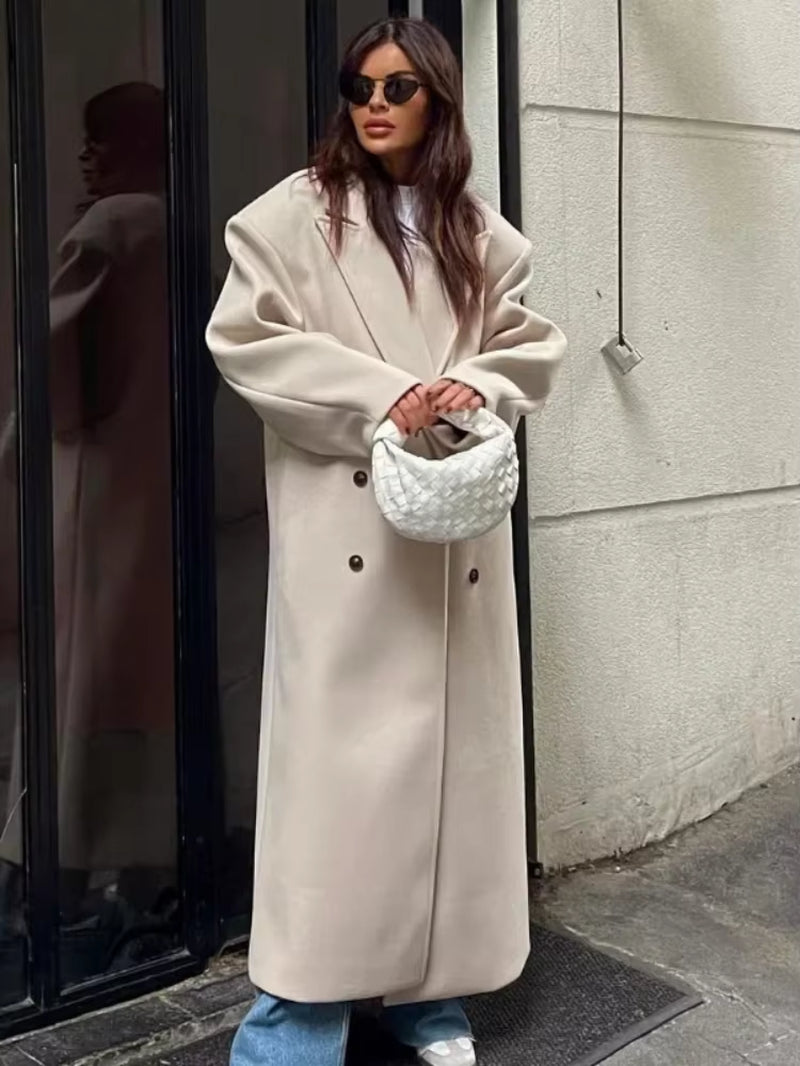 Manteau oversize pour femmes avec double rangée de boutons et coupe élégante