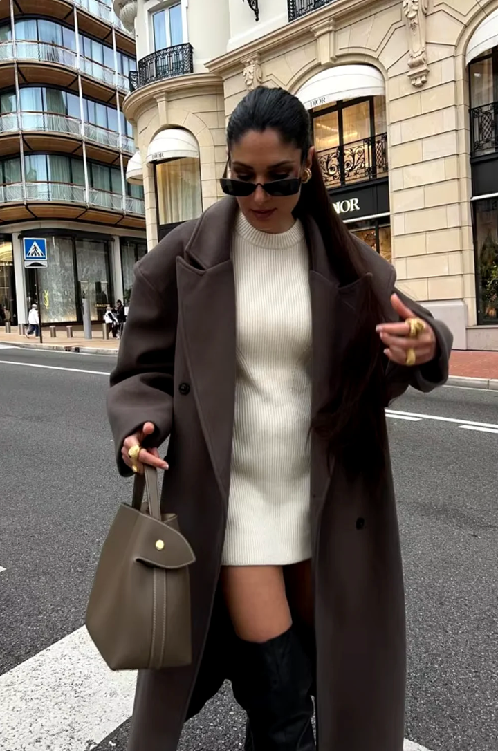 Manteau oversize pour femmes avec col à revers et fente haute