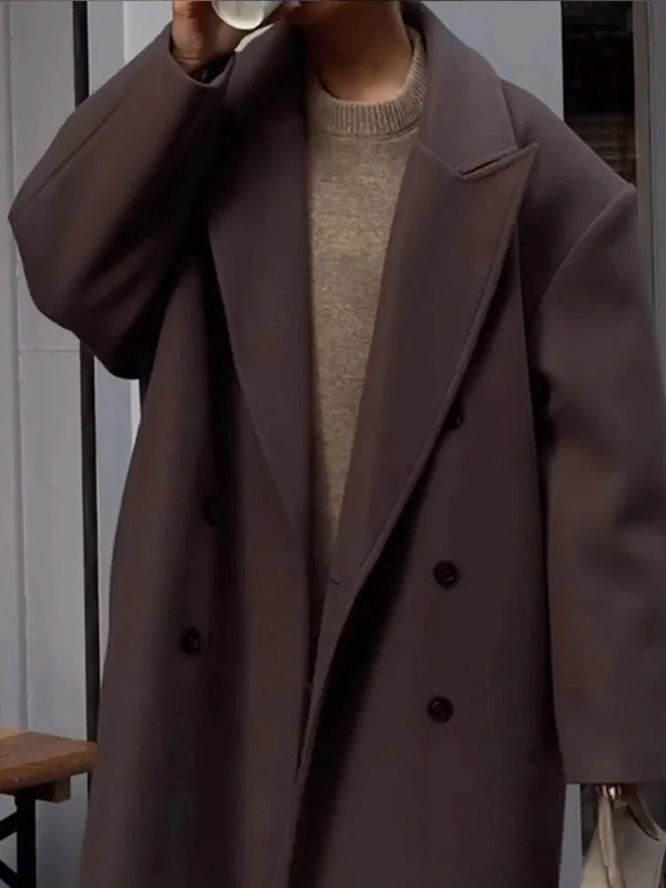 Manteau oversize pour femmes avec col à revers et fente haute