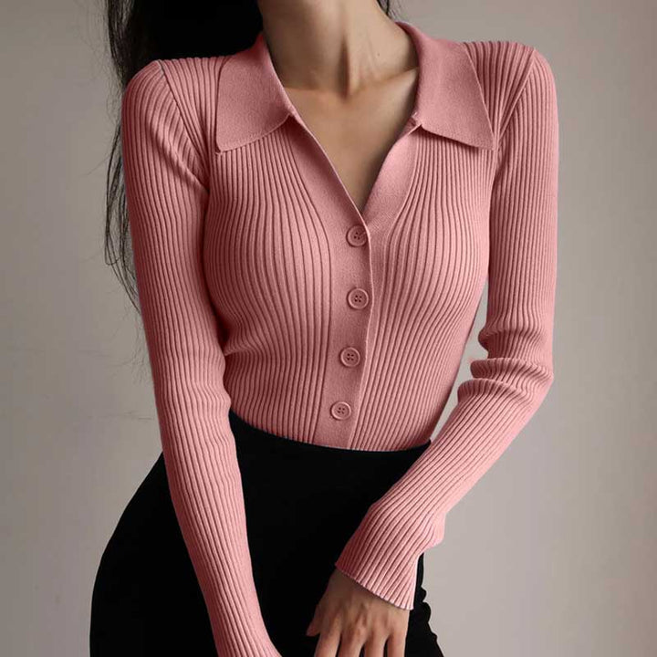 Damen Poloshirt Mit Langen Ärmeln Und Knöpfen, Elegantes Design