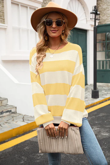 Damen Pullover Baumwolle Gestreift Lässig