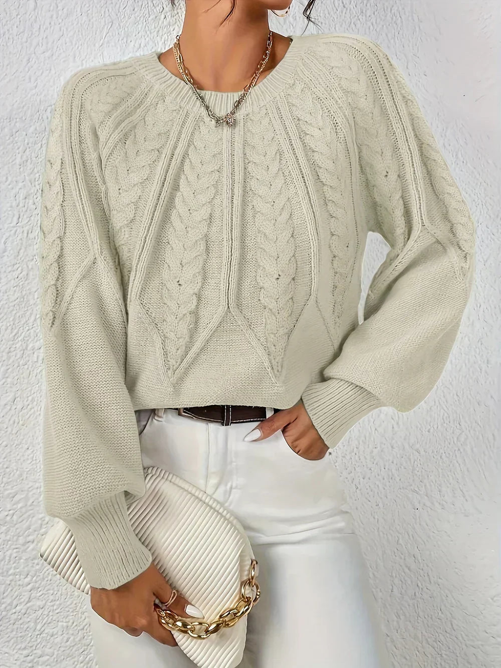 Pull femme coton torsadé décontracté