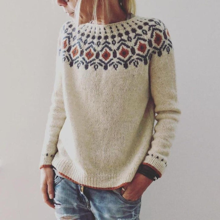 Pull femme tricot épais motif géométrique chaleur