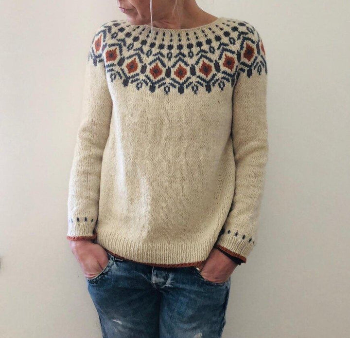 Pull femme tricot épais motif géométrique chaleur