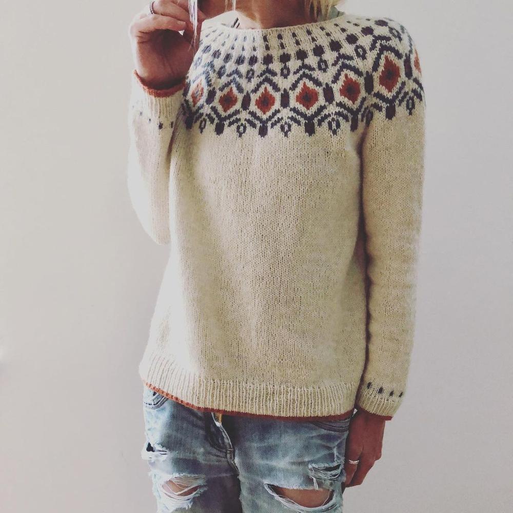 Pull femme tricot épais motif géométrique chaleur