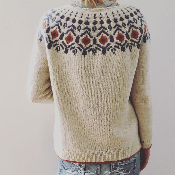 Pull femme tricot épais motif géométrique chaleur