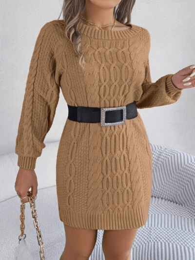 Damen Pulloverkleid Strick Rundhalsausschnitt Elegant