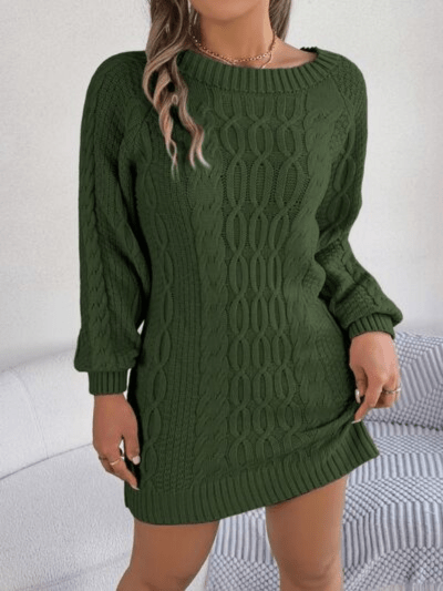 Damen Pulloverkleid Strick Rundhalsausschnitt Elegant