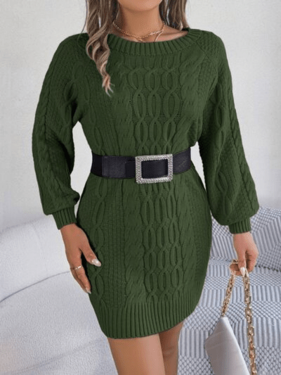 Damen Pulloverkleid Strick Rundhalsausschnitt Elegant