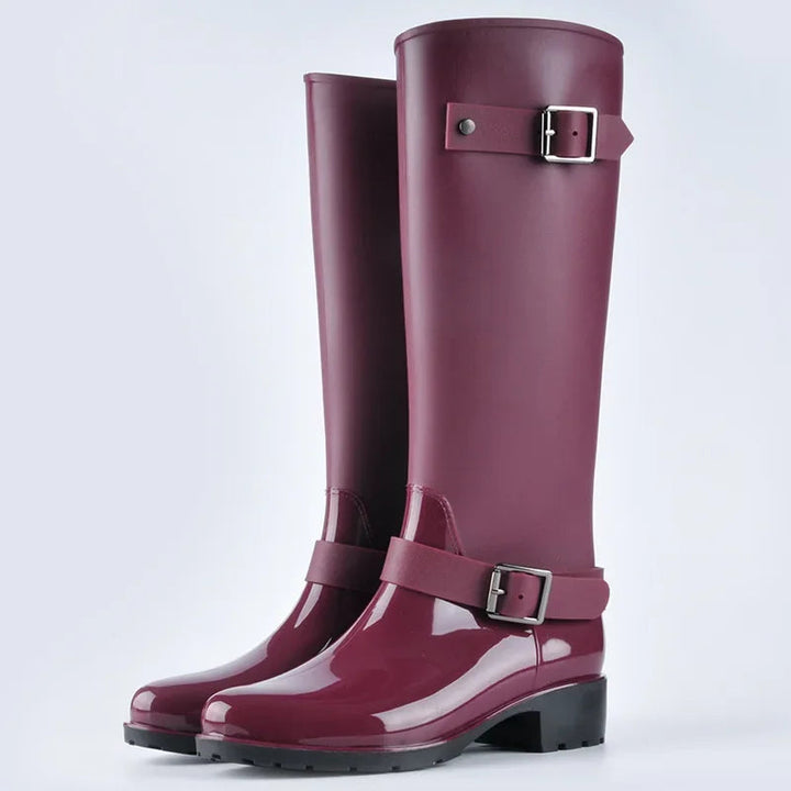 Damen Regenstiefel Hoch Gummi Mit Blockabsatz und Rutschfester Sohle