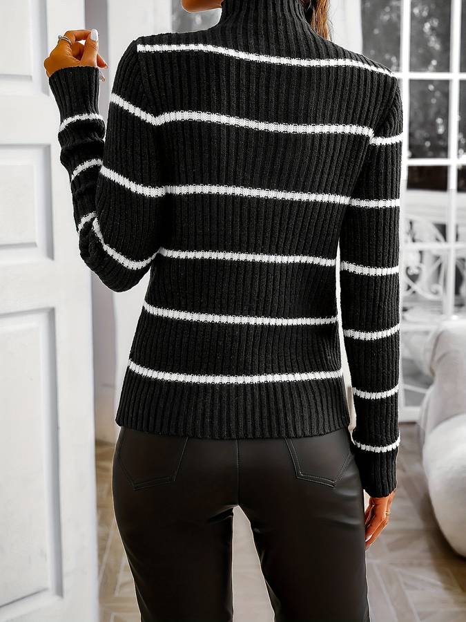 Damen Rollkragenpullover Baumwolle Gestreift