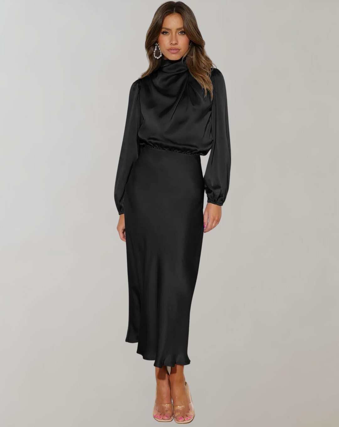 Women's Satin Dress Long Sleeves Elegant Flowing