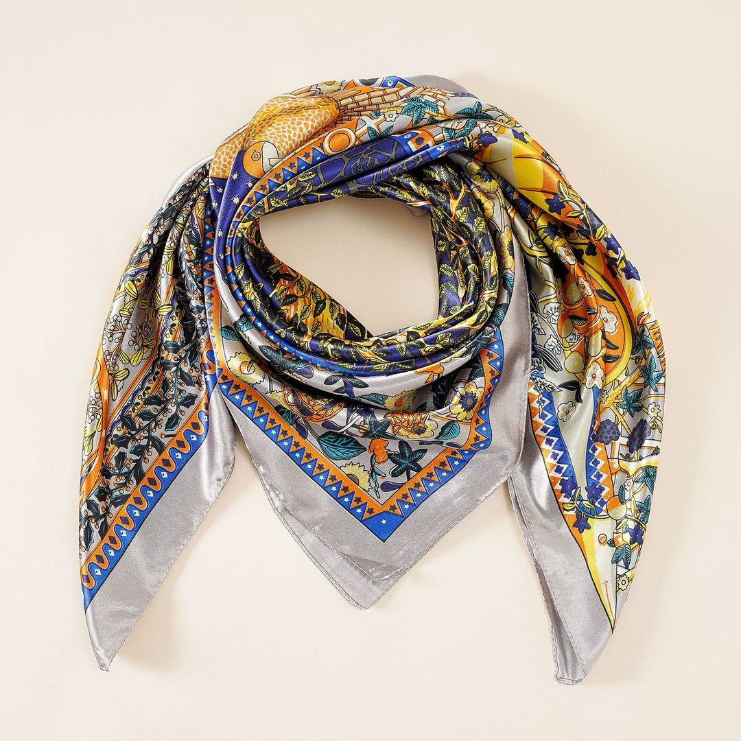 Damen Schal Seide Look Floral Design