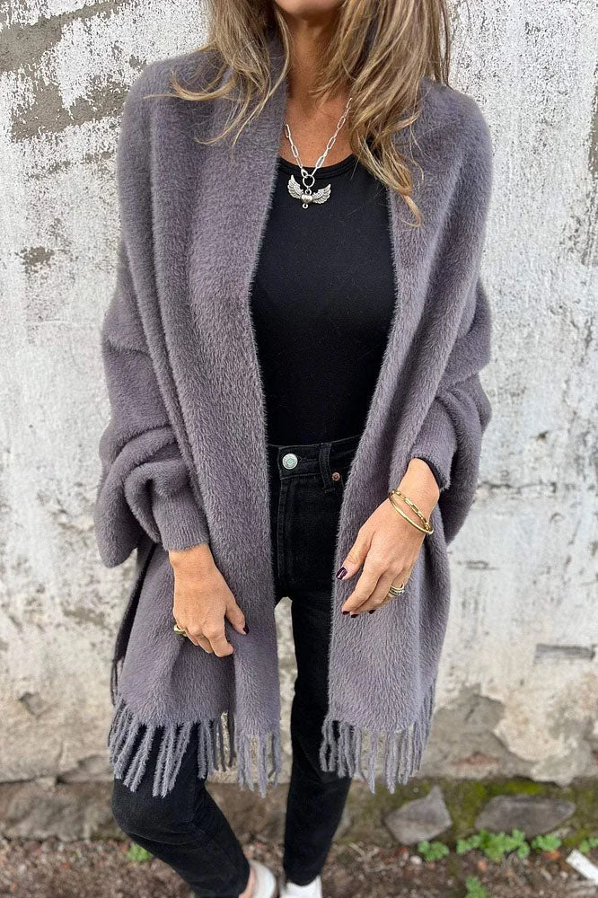 Damen Schal Strickplüsch mit Fransen – Kuscheliges Accessoire für Modebewusste