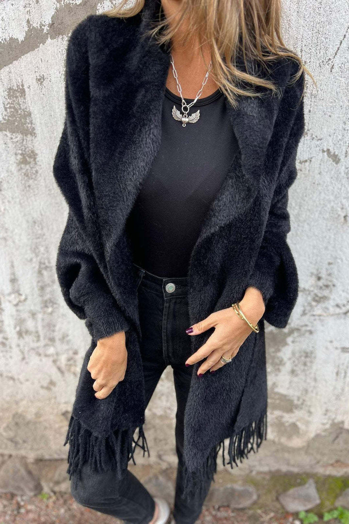 Damen Schal Strickplüsch mit Fransen – Kuscheliges Accessoire für Modebewusste