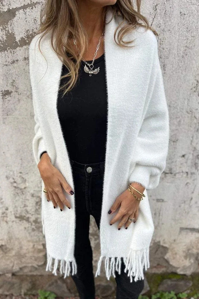 Damen Schal Strickplüsch mit Fransen – Kuscheliges Accessoire für Modebewusste