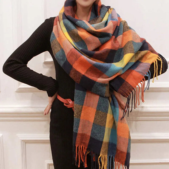 Damen Schal Wolle Rautenmuster Elegant