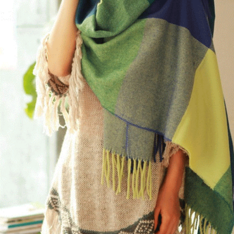 Damen Schal Wolle Rautenmuster Elegant