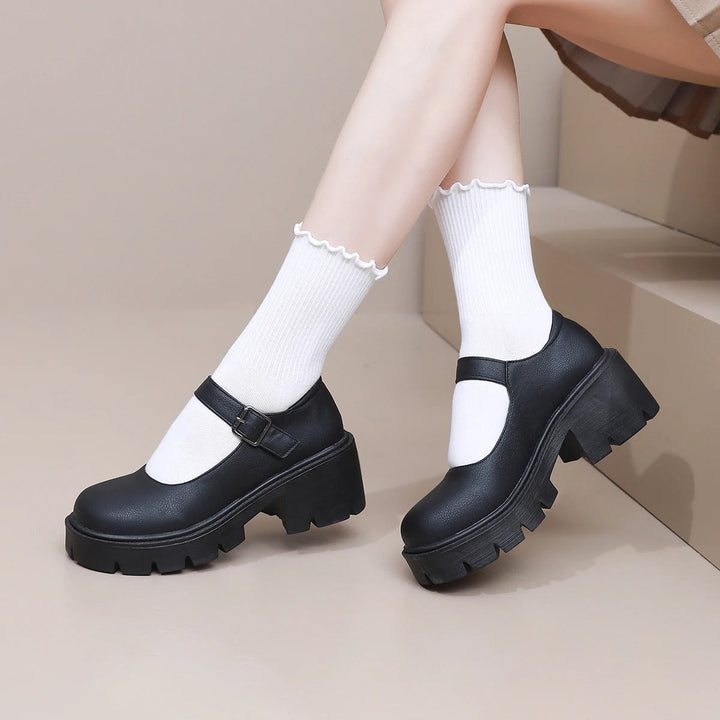 Damen Schuhe Leder Mary-Lou mit Plateau und Blockabsatz