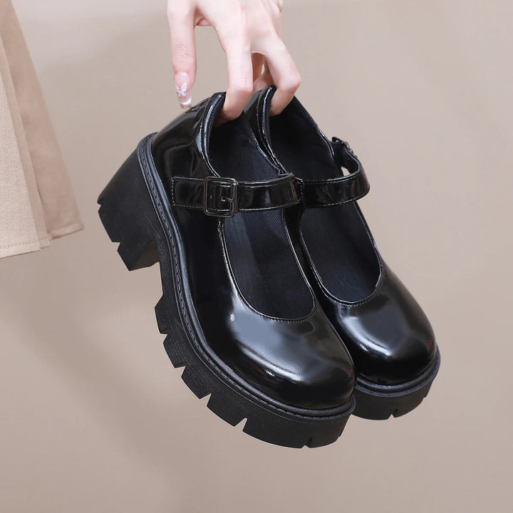 Damen Schuhe Leder Mary-Lou mit Plateau und Blockabsatz