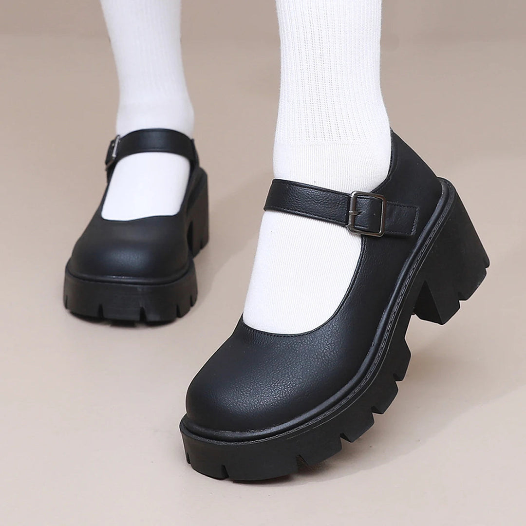 Damen Schuhe Leder Mary-Lou mit Plateau und Blockabsatz
