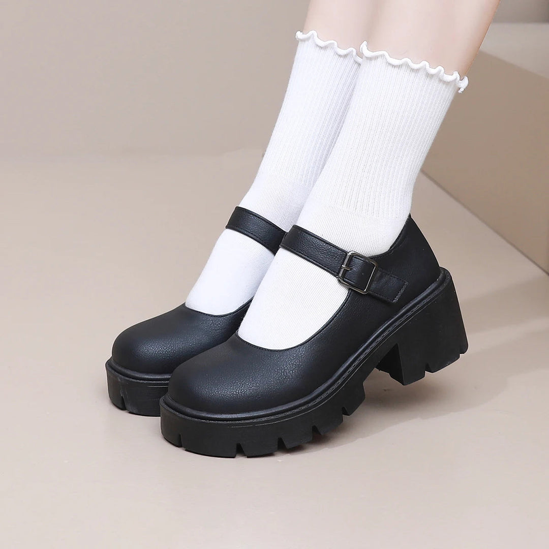 Damen Schuhe Leder Mary-Lou mit Plateau und Blockabsatz
