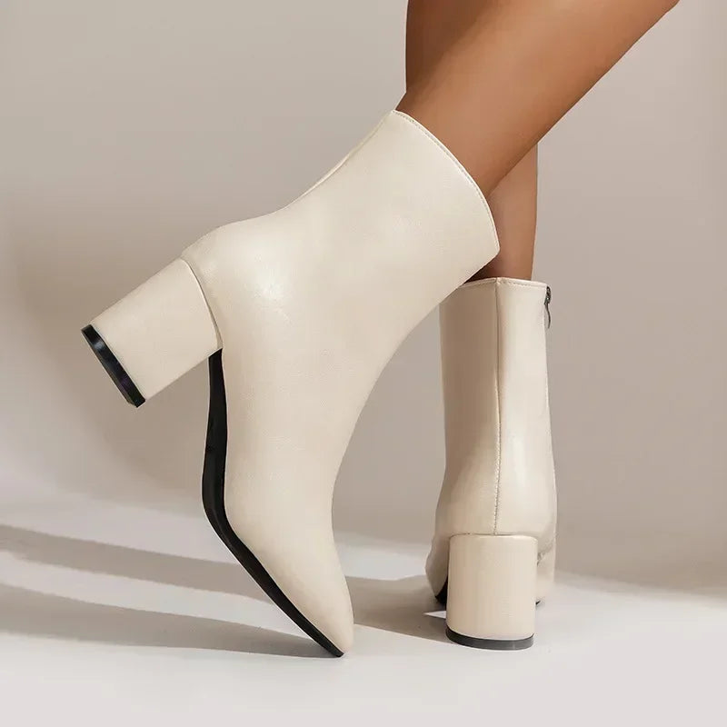 Damen Schuhe Mittelhoher Absatz Mit Seitlichem Reißverschluss Spitze Form Elegant