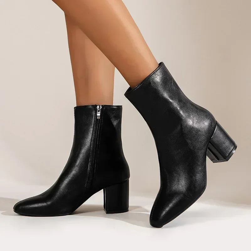 Damen Schuhe Mittelhoher Absatz Mit Seitlichem Reißverschluss Spitze Form Elegant