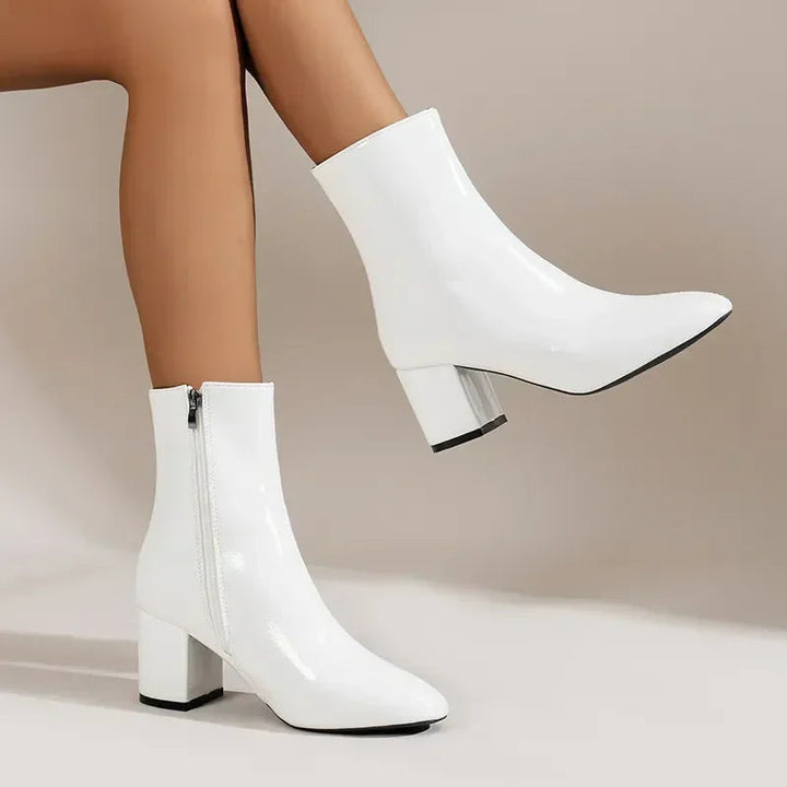 Damen Schuhe Mittelhoher Absatz Mit Seitlichem Reißverschluss Spitze Form Elegant