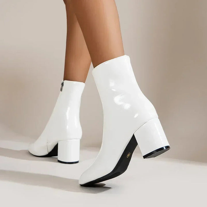 Damen Schuhe Mittelhoher Absatz Mit Seitlichem Reißverschluss Spitze Form Elegant