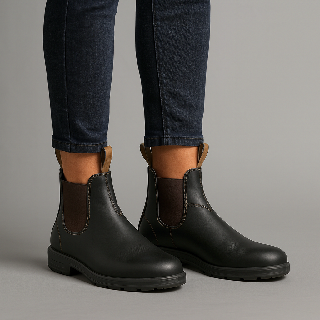 Damen Schwarze Chelsea-Stiefel aus Strapazierfähigem Material im Klassischen Slip-On-Stil 1