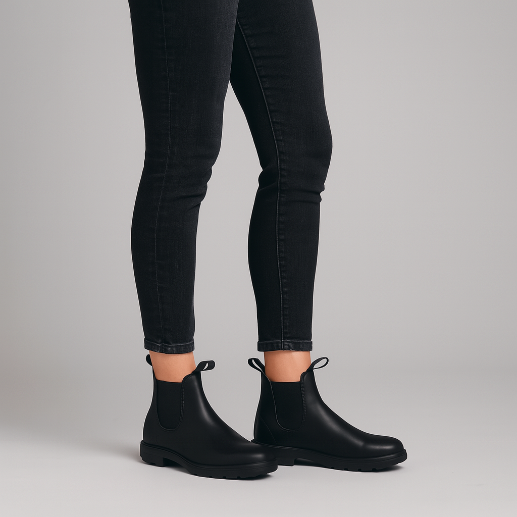Damen Schwarze Chelsea-Stiefel aus Strapazierfähigem Material im Klassischen Slip-On-Stil 4