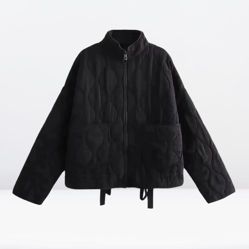 Women's quilted jacket blended fabric with drawstring and zipper