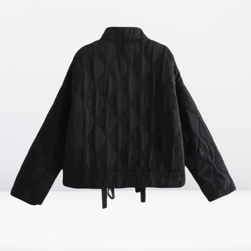 Women's quilted jacket blended fabric with drawstring and zipper