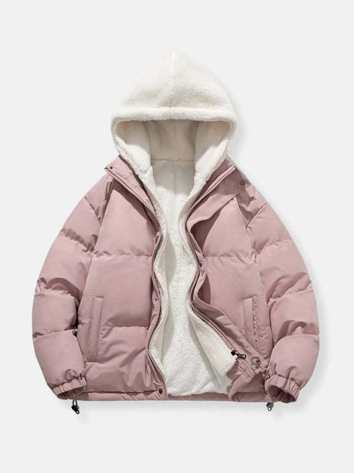 Damen Steppjacke mit Fleece Futter und Verstellbarer Kapuze