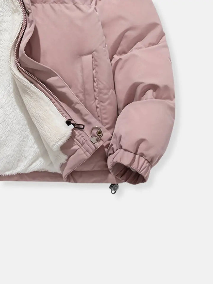 Damen Steppjacke mit Fleece Futter und Verstellbarer Kapuze