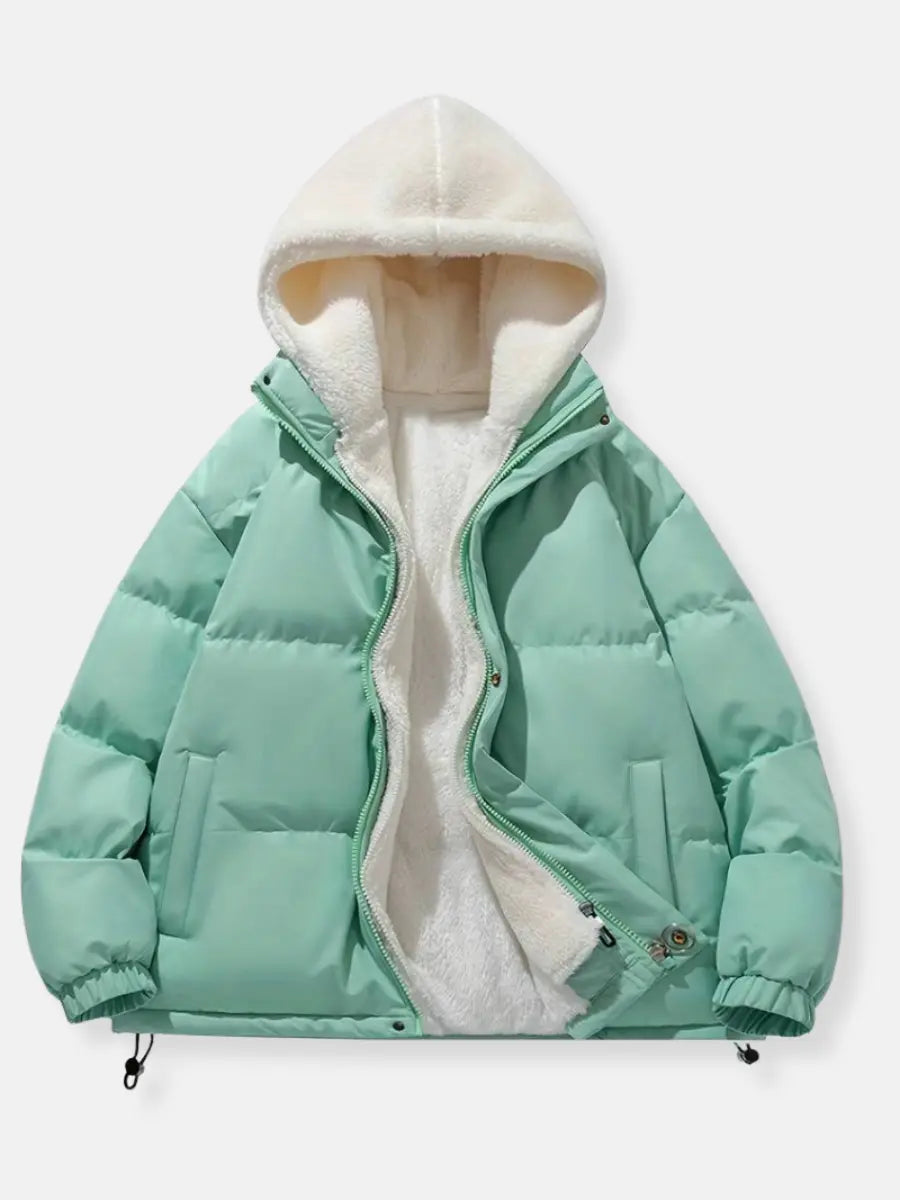 Damen Steppjacke mit Fleece Futter und Verstellbarer Kapuze