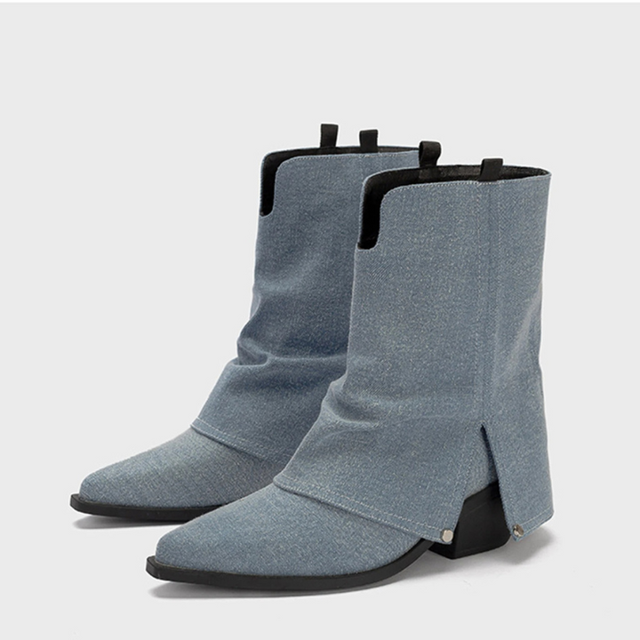 Damen Stiefel Leder Western Kurz Niedriger Absatz