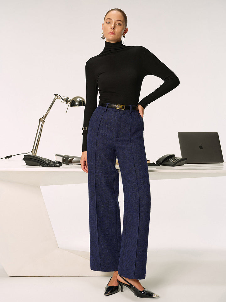 Damen Tweedhose – Stoffhose Elegant, Gerade Beine, Mittlere Taille