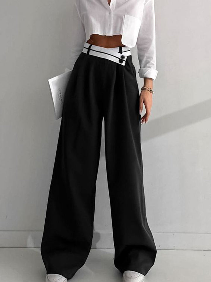 Women's fabric pants wide leg with asymmetrical waistband