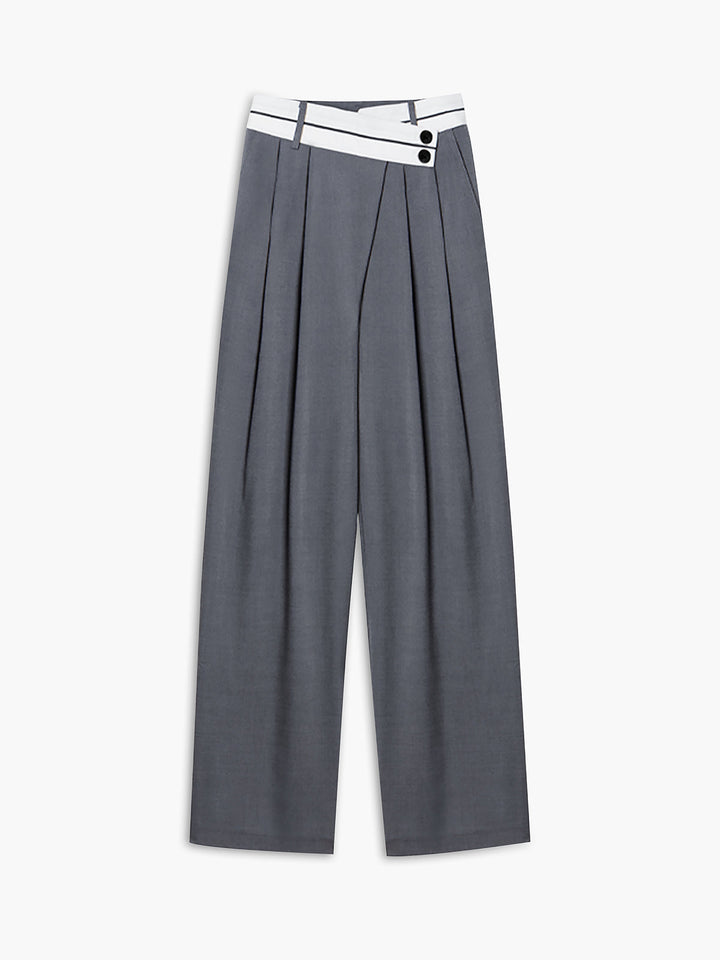 Women's fabric pants wide leg with asymmetrical waistband