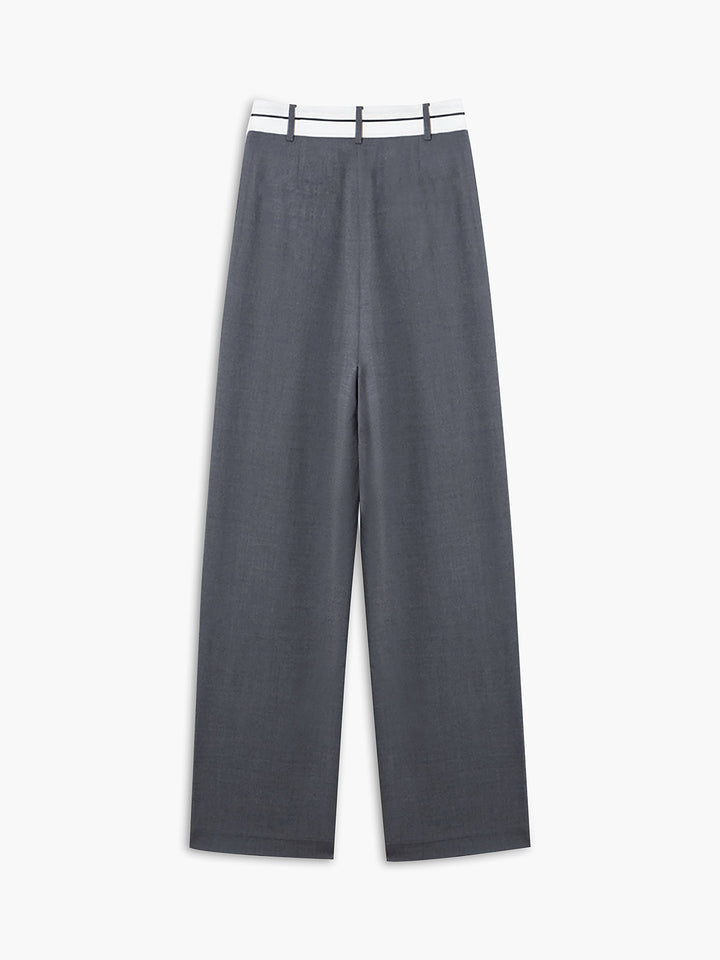 Women's fabric pants wide leg with asymmetrical waistband
