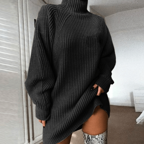Damen Strickkleid A-Linie mit Rollkragen