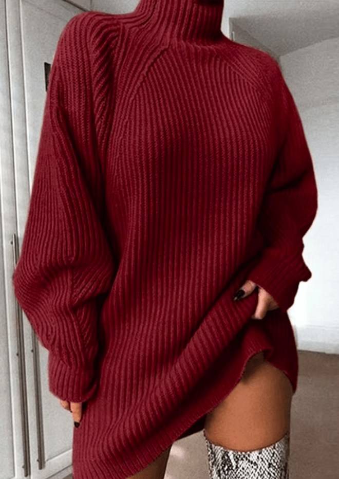 Damen Strickkleid A-Linie mit Rollkragen