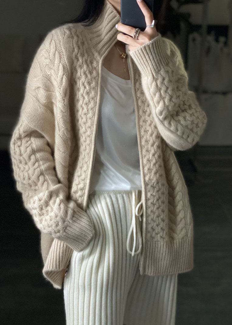 Damen Strickjacke Hochwertige Strickware Mit Stehkragen und Reißverschluss