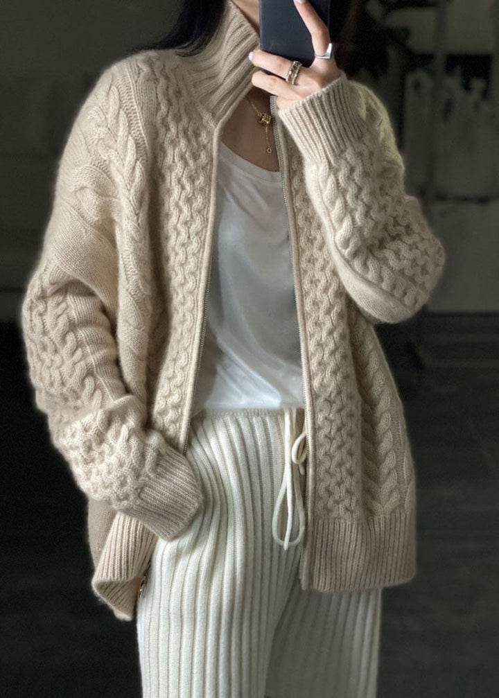 Damen Strickjacke Hochwertige Strickware Mit Stehkragen und Reißverschluss