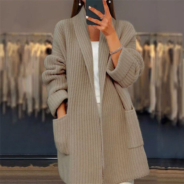Damen Strickjacke Lang Baumwolle Oversize V-Ausschnitt