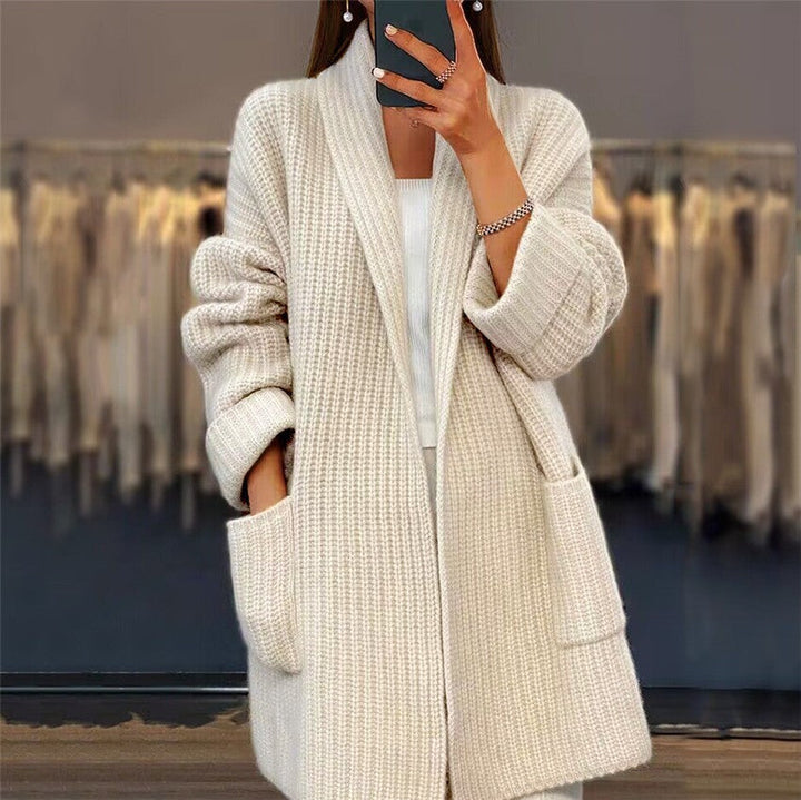 Damen Strickjacke Lang Baumwolle Oversize V-Ausschnitt