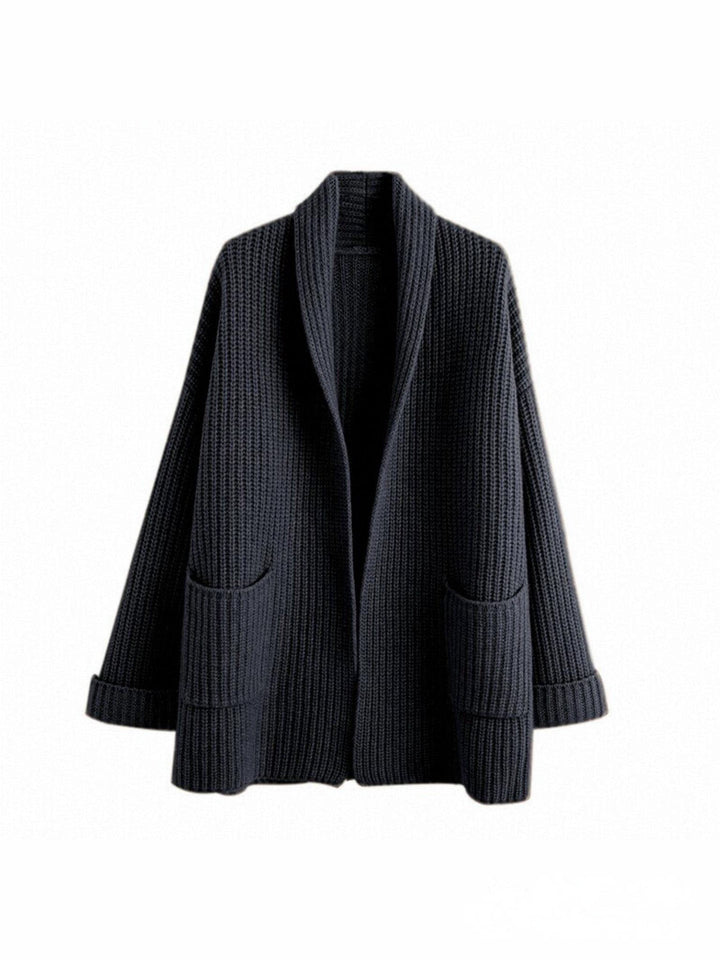 Damen Strickjacke Lang Baumwolle Oversize V-Ausschnitt
